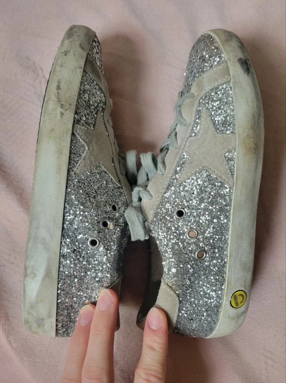 Kids Golden Goose Super Star With Silver Glitter And Suede Details